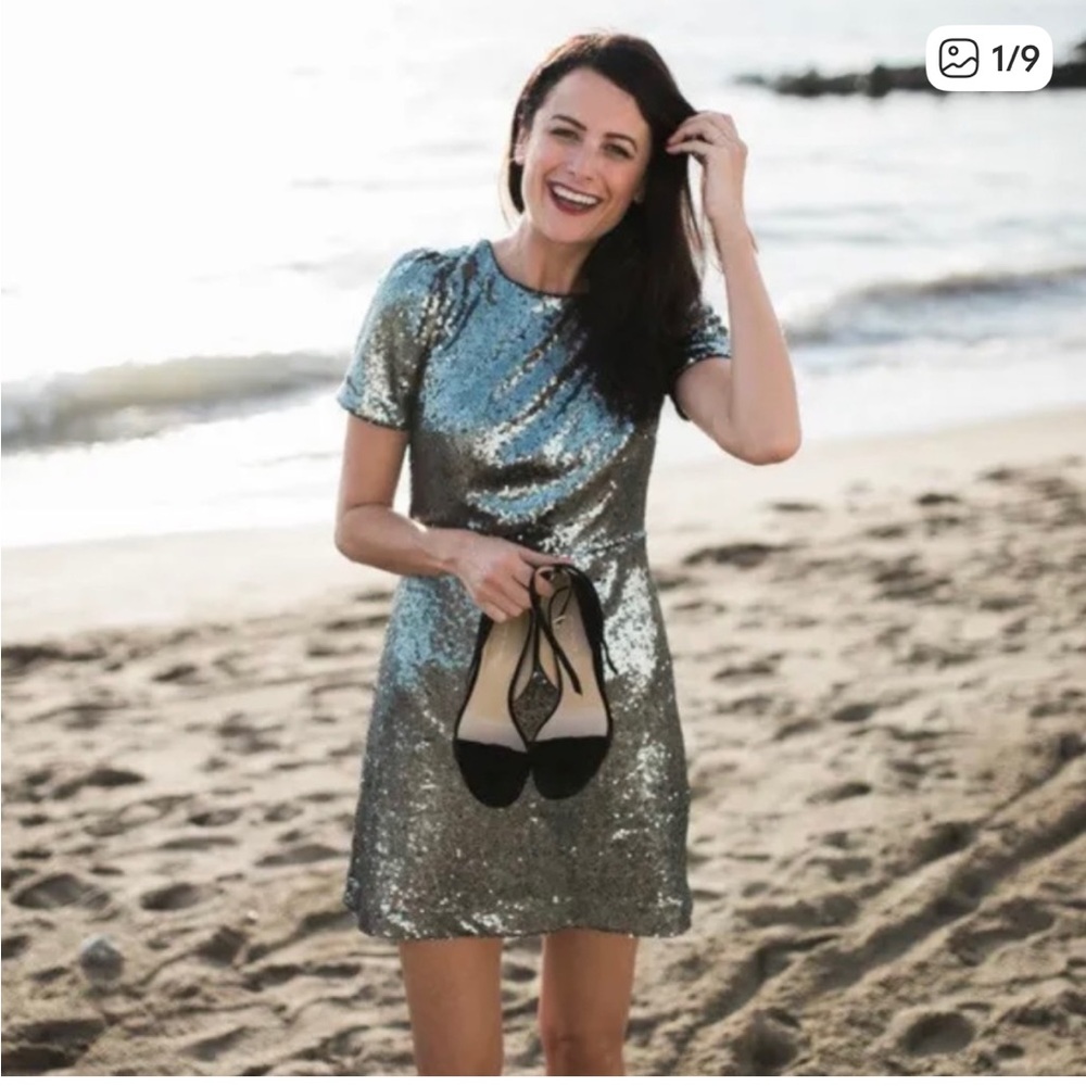 Ann Taylor Silver Sequin Mini Dress Metallic